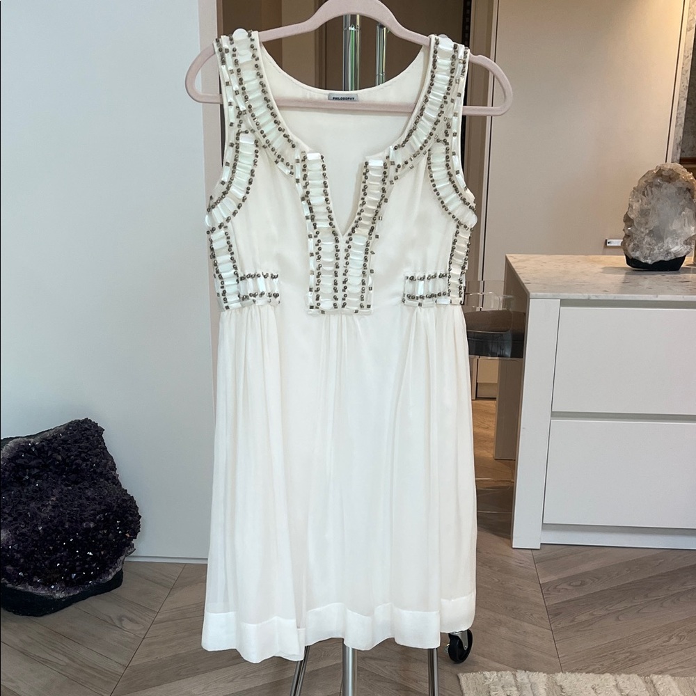 Alberta Ferretti White Mini Dress with Beaded Details